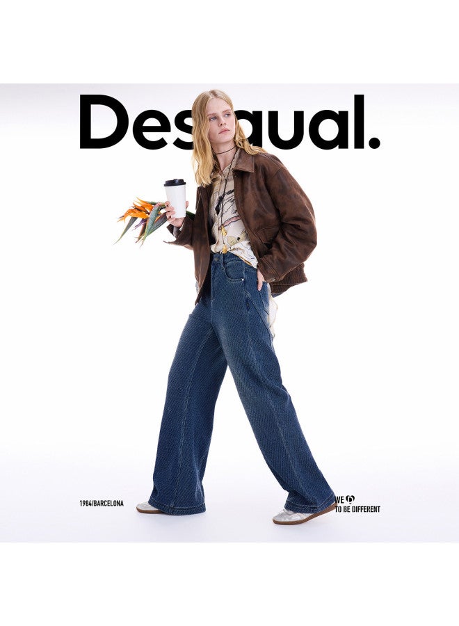 DESIGUAL 25 Fall/Winter New Collection Loose Washed Blue Twill Fleece Women'S Casual Pants - Image 5