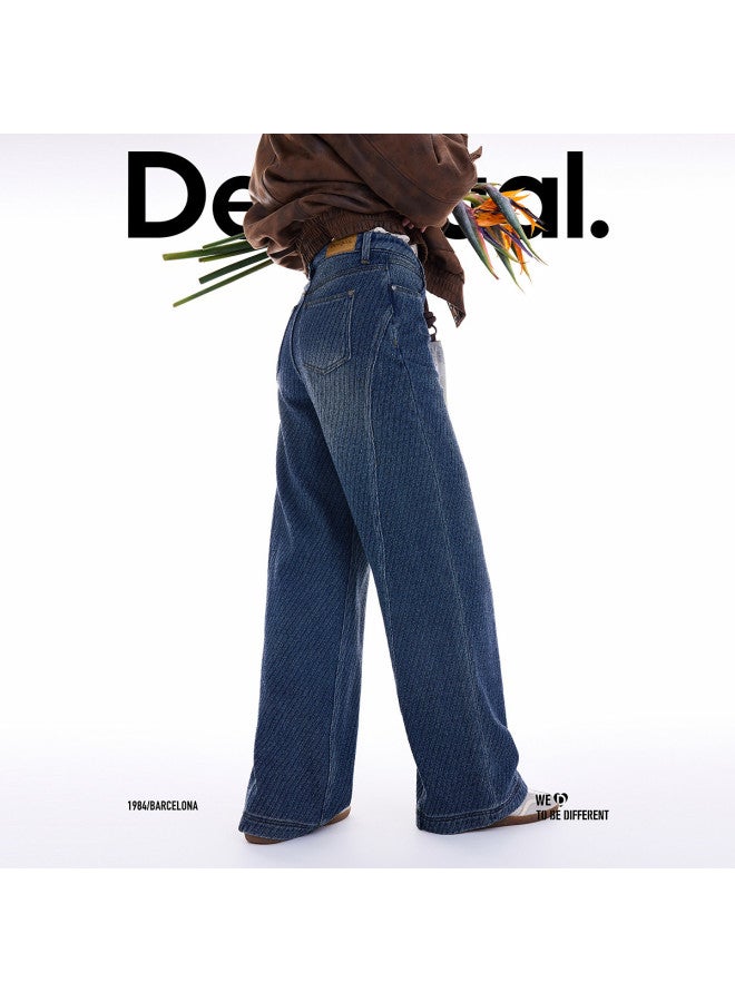 DESIGUAL 25 Fall/Winter New Collection Loose Washed Blue Twill Fleece Women'S Casual Pants - Image 2