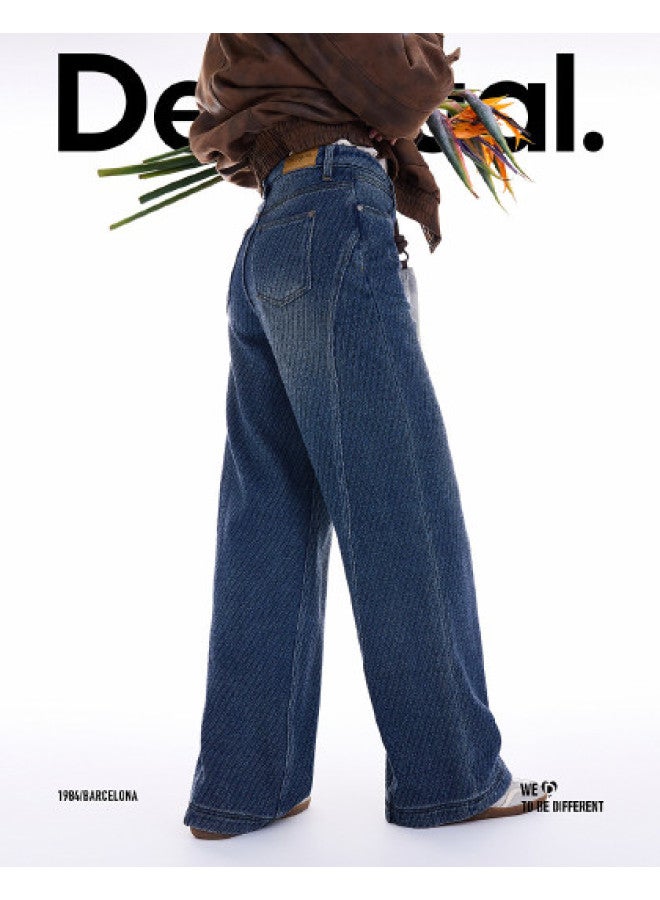 DESIGUAL 25 Fall/Winter New Collection Loose Washed Blue Twill Fleece Women'S Casual Pants - Image 1