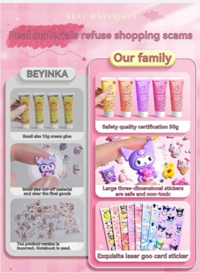 Beauenty 387 Pcs DIY Whipped Cream Clay Glue Set, Simulated DIY Making Art Craft Kit with Cartoon Stickers, Accessories, Key Chains with Storage Box for Gifting - Image 3