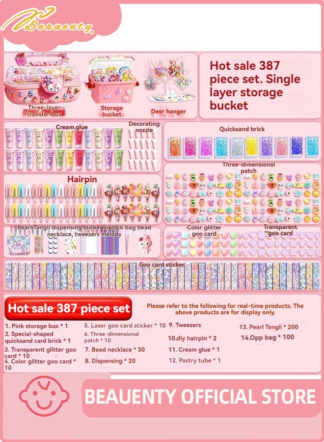 Beauenty 387 Pcs DIY Whipped Cream Clay Glue Set, Simulated DIY Making Art Craft Kit with Cartoon Stickers, Accessories, Key Chains with Storage Box for Gifting - Image 1