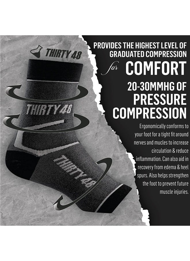 Thirty48 Plantar Fasciitis Socks, 20-30 mmHg Foot Compression Sleeves for Ankle/Heel Support, Increase Blood Circulation, Relieve Arch Pain, Reduce Foot Swelling (Black & Grey (2 Pairs), X-Large)  - Image 2