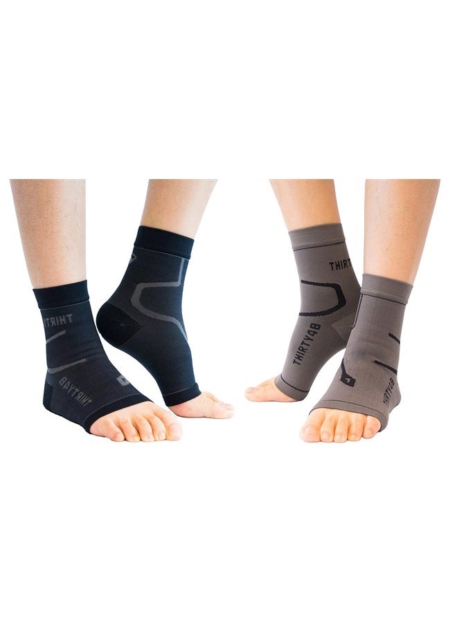 Thirty48 Plantar Fasciitis Socks, 20-30 mmHg Foot Compression Sleeves for Ankle/Heel Support, Increase Blood Circulation, Relieve Arch Pain, Reduce Foot Swelling (Black & Grey (2 Pairs), X-Large)  - Image 1
