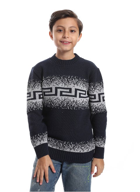 Wool Boys Pullover With Multi Design