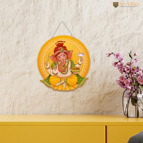 Artvibes Shri Ganesha Auspicious Wooden Art Work Wall Hanging For Good Luck Properity Vastu | Spiritual Decor Items | Paintings | Wall Poster| Stylish Modern Decor Item | Ideal Gifts (WH_8606N) - Image 3
