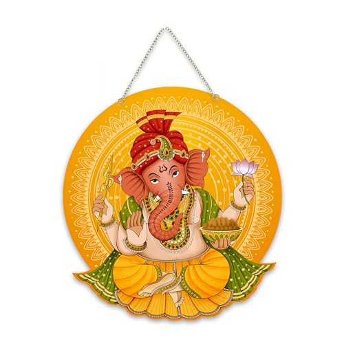 Artvibes Shri Ganesha Auspicious Wooden Art Work Wall Hanging For Good Luck Properity Vastu | Spiritual Decor Items | Paintings | Wall Poster| Stylish Modern Decor Item | Ideal Gifts (WH_8606N) - Image 1
