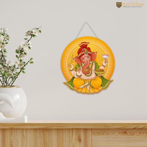 Artvibes Shri Ganesha Auspicious Wooden Art Work Wall Hanging For Good Luck Properity Vastu | Spiritual Decor Items | Paintings | Wall Poster| Stylish Modern Decor Item | Ideal Gifts (WH_8606N) - Image 2