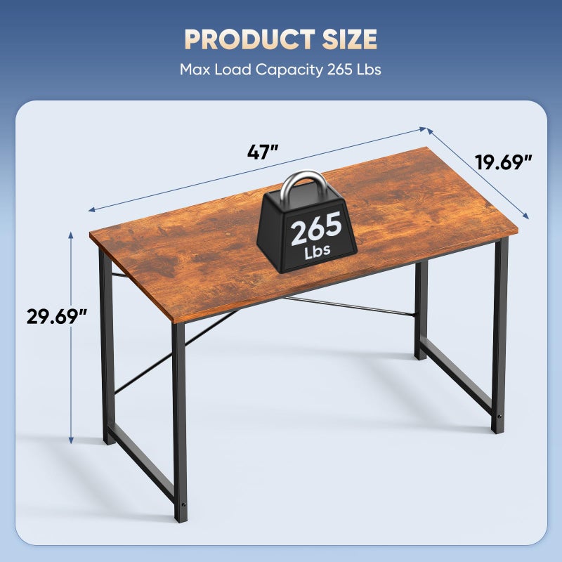 DUMOS 47 in Small Computer Desk for Home Office, Modern Study Work Table Simple Style for Bedroom, Writing Desks with X-Shaped Reinforcement, Wood Brown - Image 2
