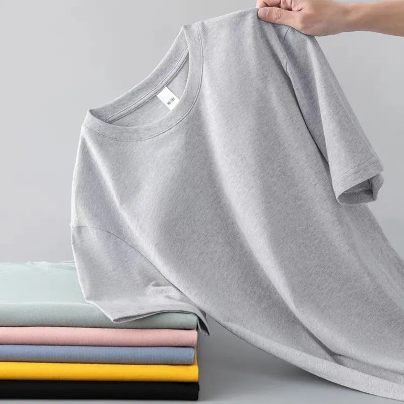 Summer Mens Casual T-Shirts Korean Loose Tees Light gray - Image 1