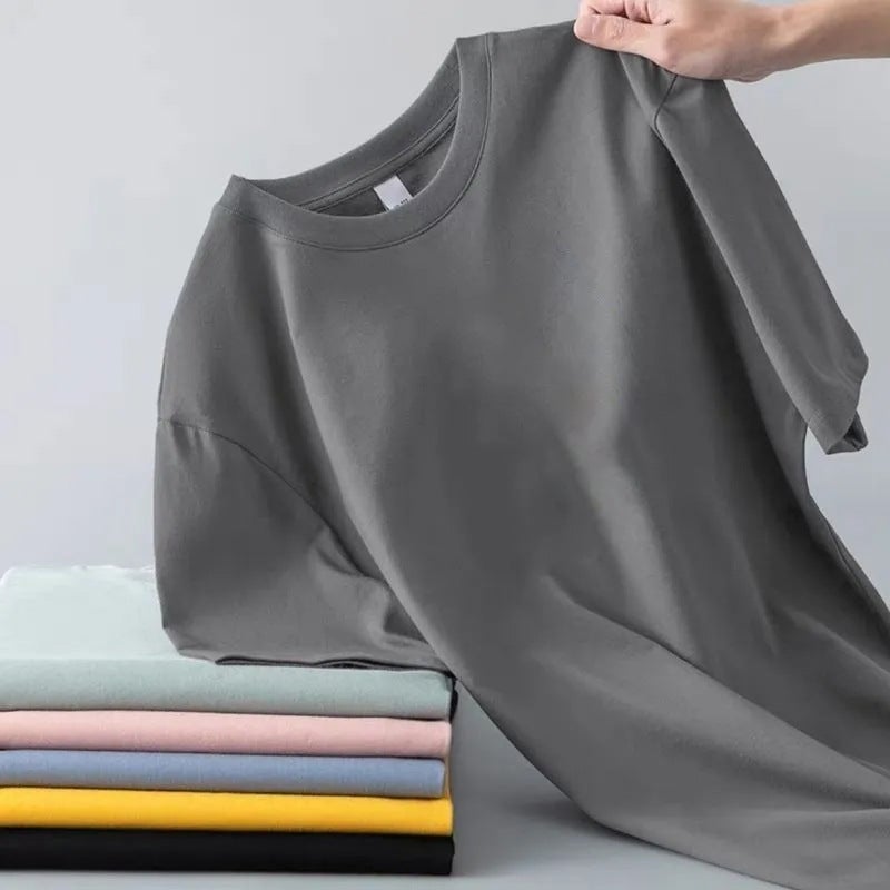 Summer Mens Casual T-Shirts Korean Loose Tees Light gray - Image 4