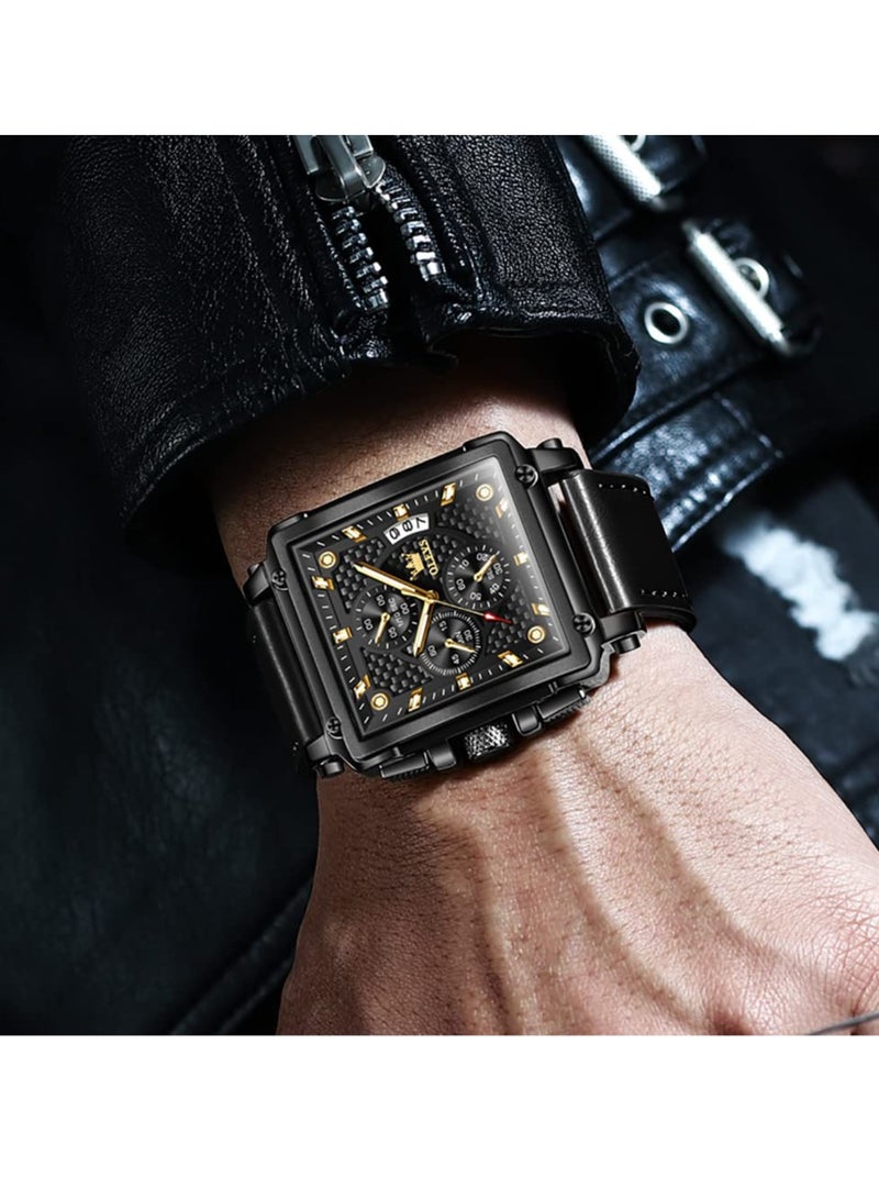 OLEVS Men's Brown Leather Chronograph Fashion Business Watch 9925 - Image 2