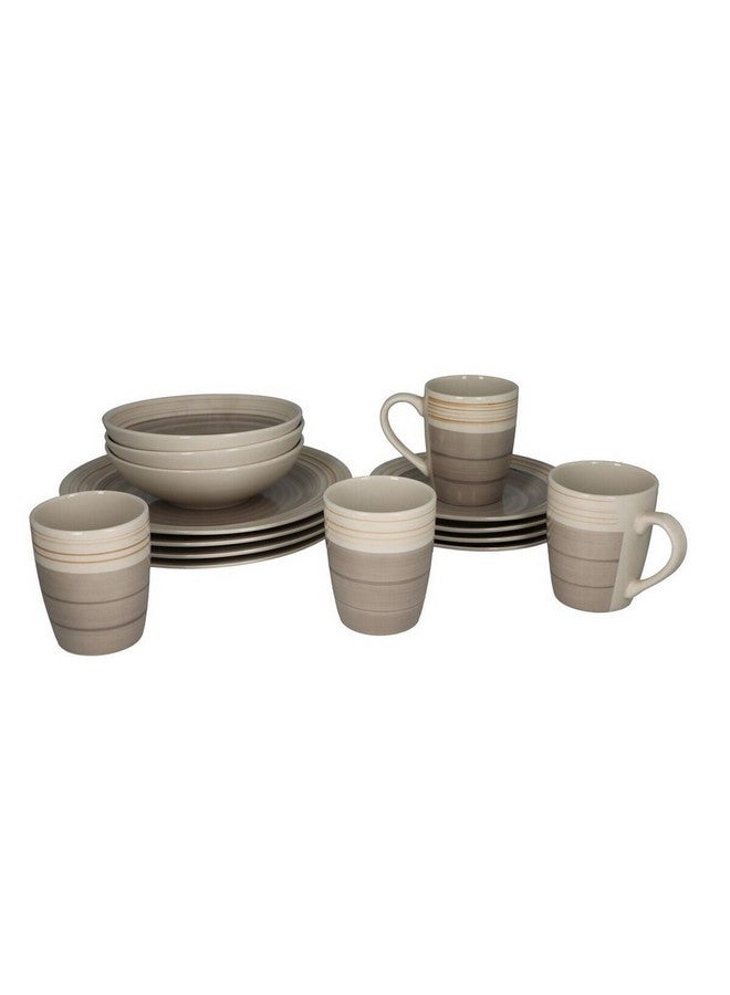 بين سيرفي مجموعة طقم أواني العشاء مكونة من 16 قطعة من الخزف الحجري بنقشة خطوط متعددة الألوان 28.5 × 20 × 28 سم HT702-S16GY