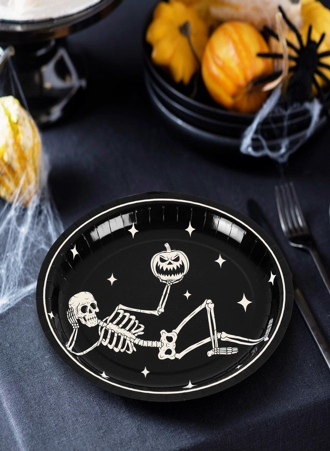JarThenaAMCS 50Pcs Halloween Oval Paper Plates 10" x 12" Large Black White Skeleton Pumpkin Disposable Plates Spooky Platters for Halloween Holiday Party Tableware Supplies - Image 5