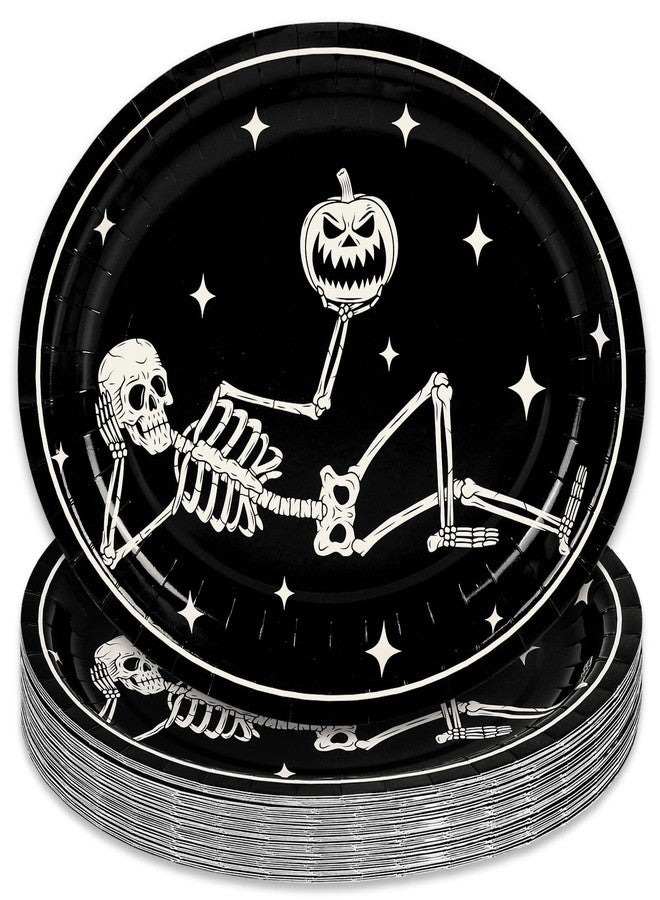 JarThenaAMCS 50Pcs Halloween Oval Paper Plates 10" x 12" Large Black White Skeleton Pumpkin Disposable Plates Spooky Platters for Halloween Holiday Party Tableware Supplies - Image 1