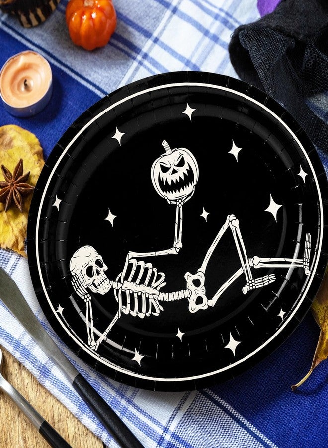 JarThenaAMCS 50Pcs Halloween Oval Paper Plates 10" x 12" Large Black White Skeleton Pumpkin Disposable Plates Spooky Platters for Halloween Holiday Party Tableware Supplies - Image 4