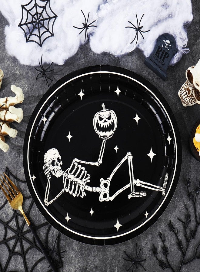 JarThenaAMCS 50Pcs Halloween Oval Paper Plates 10" x 12" Large Black White Skeleton Pumpkin Disposable Plates Spooky Platters for Halloween Holiday Party Tableware Supplies - Image 3