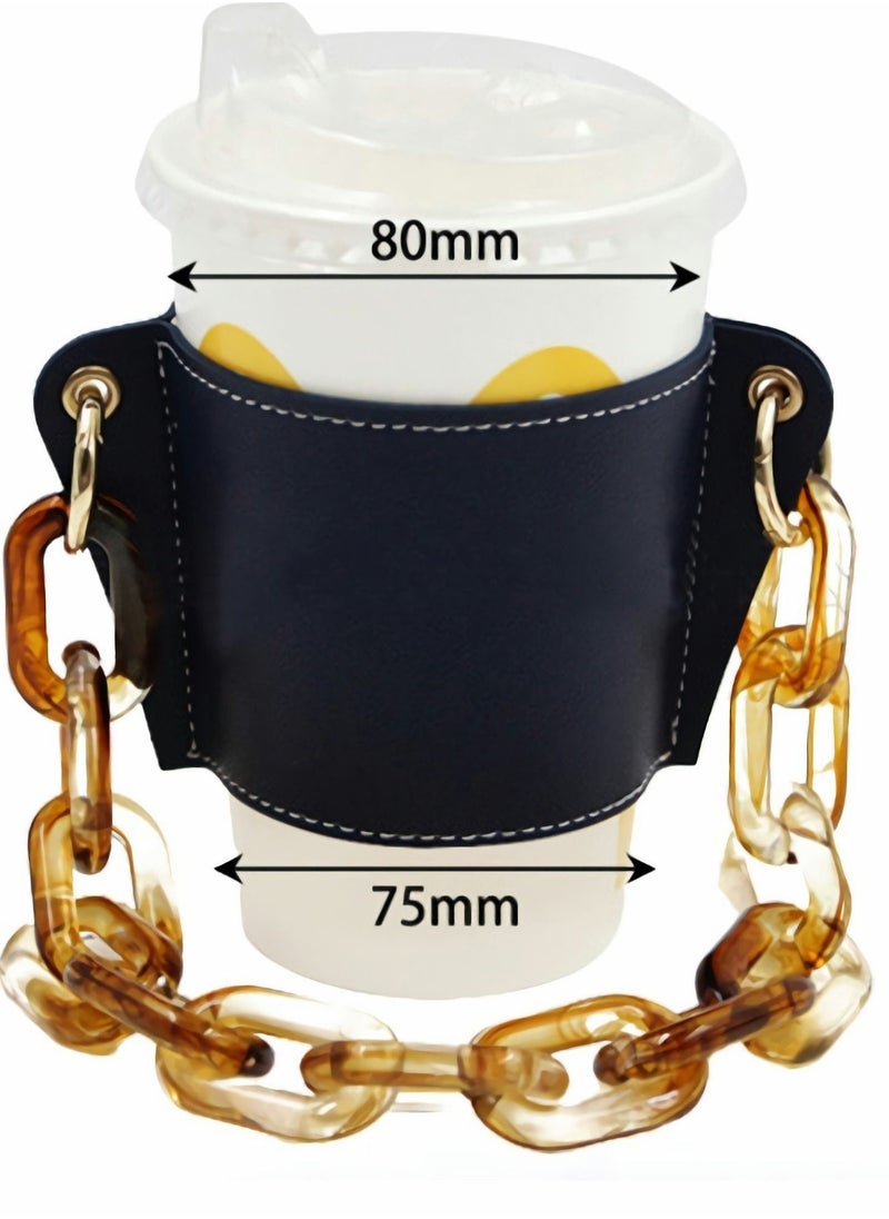 Generic Reusable Coffee Cup Holder, Portable Chain Leather Handy Water Holder for Cold and Hot Drinks Lovers Gifts Women (Black)  - Image 4