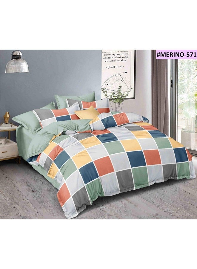 TIB 140 TC Glace Cotton Geometric 78 x 72 x 8 inches Elastic Fitted Bedsheets King Size Bed Cotton, King Size Bedsheet with Elastic Fitted, Pack of 3, Multi - Image 2