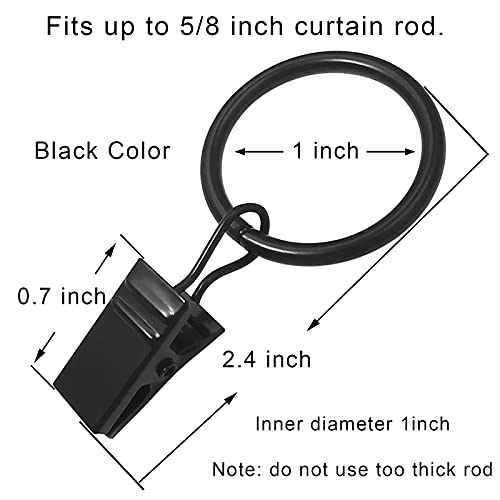 AMZSEVEN 44 Pack Metal Curtain Rings with Clips, Drapery Clips with Rings, Drapes Rings 1 inch Inner Diameter, Fits Diameter 5/8 inch Curtain Rods, Black - Image 2