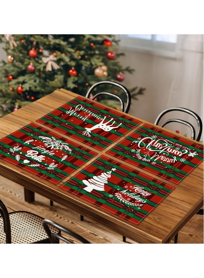 Christmas Placemats 6PCS Christmas Believe Buffalo Check Plaid Placemat for Dining Table 45 x 32 CM Winter Holiday Rustic Merry Christmas Table Mats Kitchen Mat for Dining Table