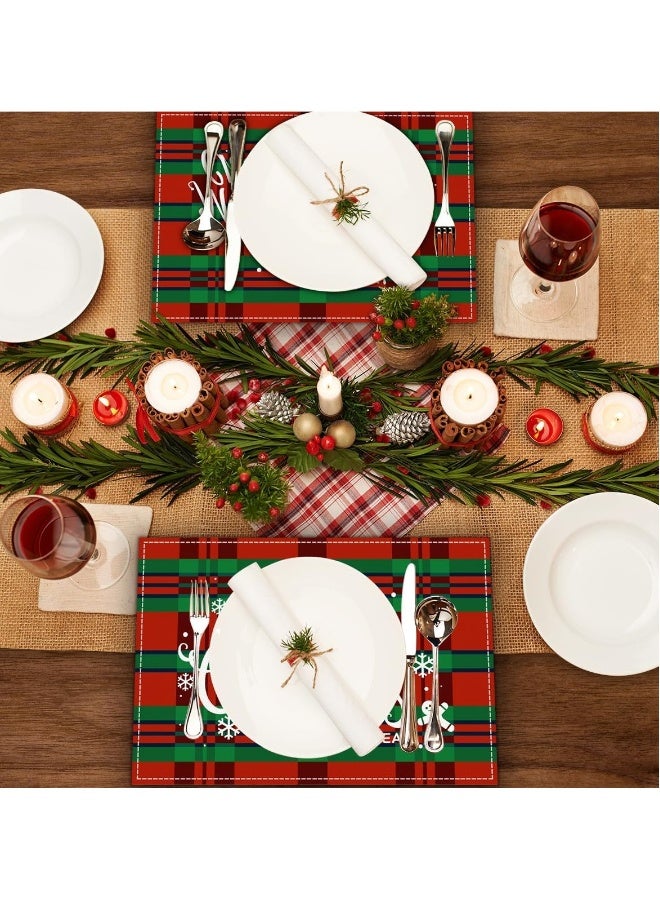 Christmas Placemats 6PCS Christmas Believe Buffalo Check Plaid Placemat for Dining Table 45 x 32 CM Winter Holiday Rustic Merry Christmas Table Mats Kitchen Mat for Dining Table
