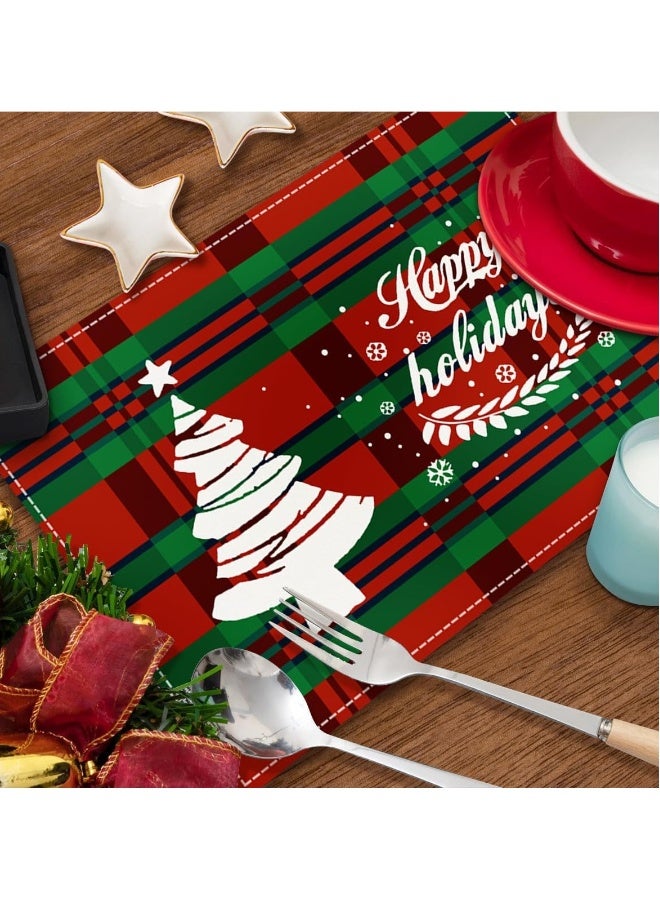Christmas Placemats 6PCS Christmas Believe Buffalo Check Plaid Placemat for Dining Table 45 x 32 CM Winter Holiday Rustic Merry Christmas Table Mats Kitchen Mat for Dining Table