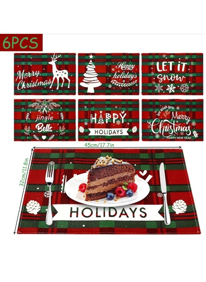 Christmas Placemats 6PCS Christmas Believe Buffalo Check Plaid Placemat for Dining Table 45 x 32 CM Winter Holiday Rustic Merry Christmas Table Mats Kitchen Mat for Dining Table