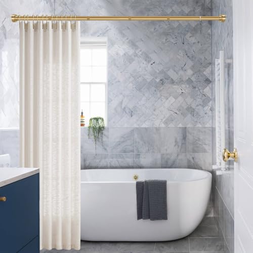YNL Shower Curtain Rod 34-82 Inches (2.8-6.8ft) Adjustable Spring Shower Rod No Drilling, Non-Slip, Never Rust, Stainless Steel, Suitable for Bathroom Window Living room, Gold - Image 4