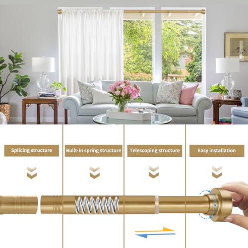 YNL Shower Curtain Rod 34-82 Inches (2.8-6.8ft) Adjustable Spring Shower Rod No Drilling, Non-Slip, Never Rust, Stainless Steel, Suitable for Bathroom Window Living room, Gold - Image 5