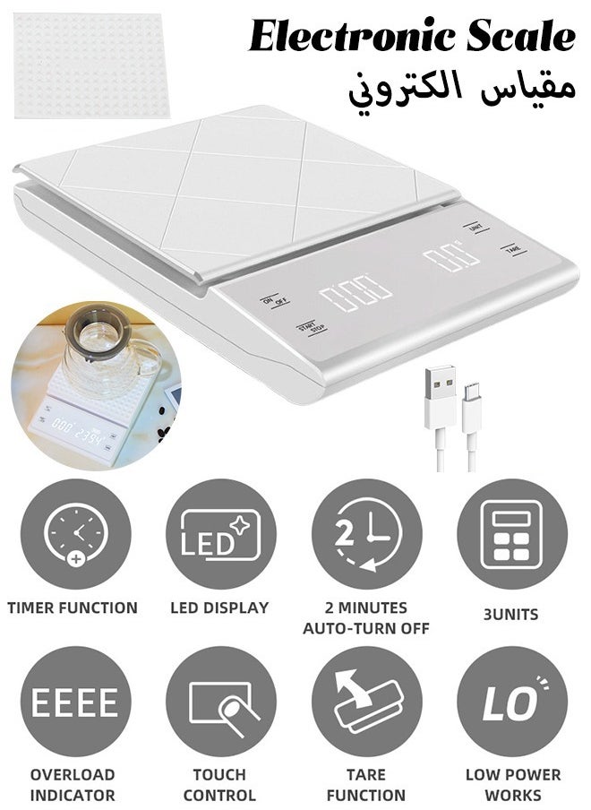 MITOYO - Digital Coffee Scale - LED Electronic Kitchen Scale - Food Scale - USB Rechargeable - 5kg/0.3g - Image 1
