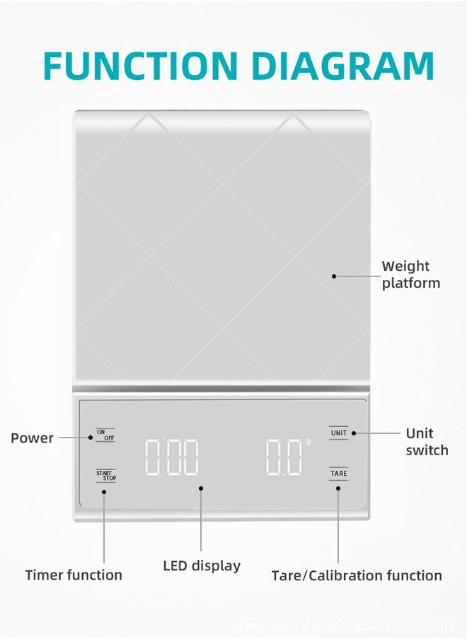 MITOYO - Digital Coffee Scale - LED Electronic Kitchen Scale - Food Scale - USB Rechargeable - 5kg/0.3g - Image 1