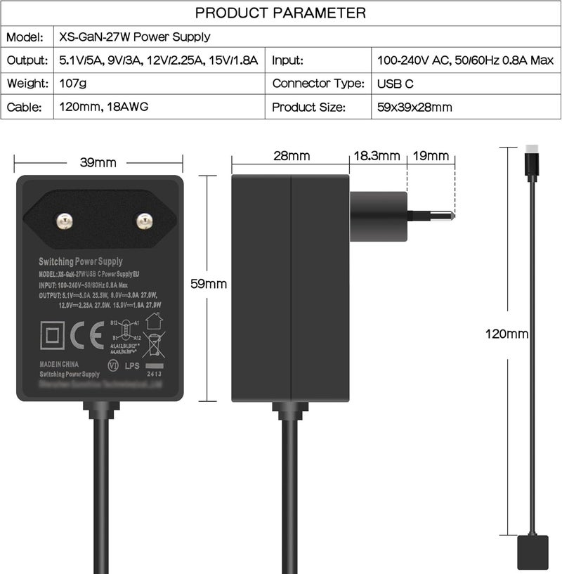 Geekworm Raspberry Pi 5 Power Supply GaN PD 27W 5.1V 5A USB-C - Image 3