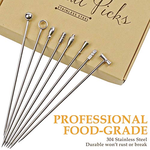 DEMIGO Cocktail Picks, 8 New Styles Stainless Steel Reusable Olive Stuffers Martini Picks set Fruit Toothpicks Garnish Skewers Appetizer Drink Stick for Bar party, Barbeque Snacks, Club sandwiches - Image 2