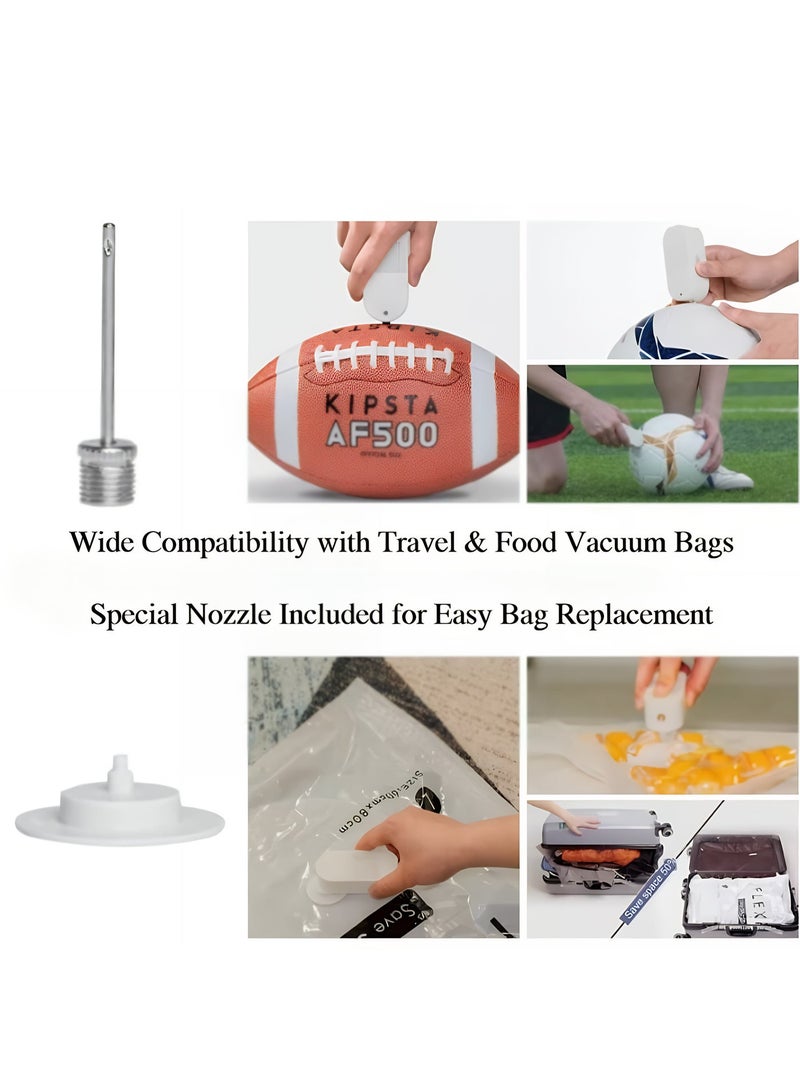 مضخة هواء محمولة صغيرة (منفاخ هواء كوره) – مضخة نفخ وشفط متعددة الاستخدام لكرة السلة وكرة القدم والكرة الطائرة، مناسبة لأكياس السفر المفرغة من الهواء، قابلة للشحن عبر USB، مع 4 إبر للكرات و1 فوهة تفريغ - Image 5