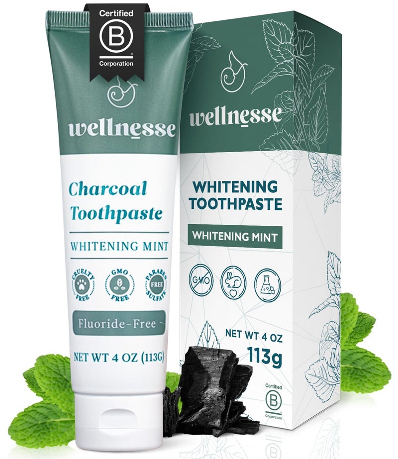 Wellnesse Activated Charcoal Whitening Toothpaste with Xylitol FluorideFree Hydroxyapatite Black Charcoal Toothpaste for Adult Fresh Breath Natural Teeth Whitening Mint Flavor 4 oz Pack of 1