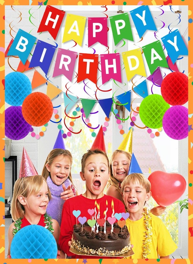Oomloid Happy Birthday Party Decorations - Colorful Happy Birthday Banner Swirl Streamers Honeycomb Balls Circle Dots Garland Triangle Flag Bunting, Rainbow Decor for Women Men Boys Girls - Image 5