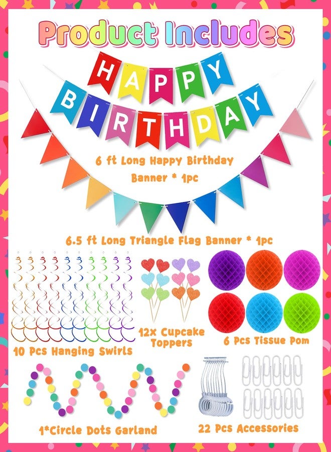 Oomloid Happy Birthday Party Decorations - Colorful Happy Birthday Banner Swirl Streamers Honeycomb Balls Circle Dots Garland Triangle Flag Bunting, Rainbow Decor for Women Men Boys Girls - Image 2
