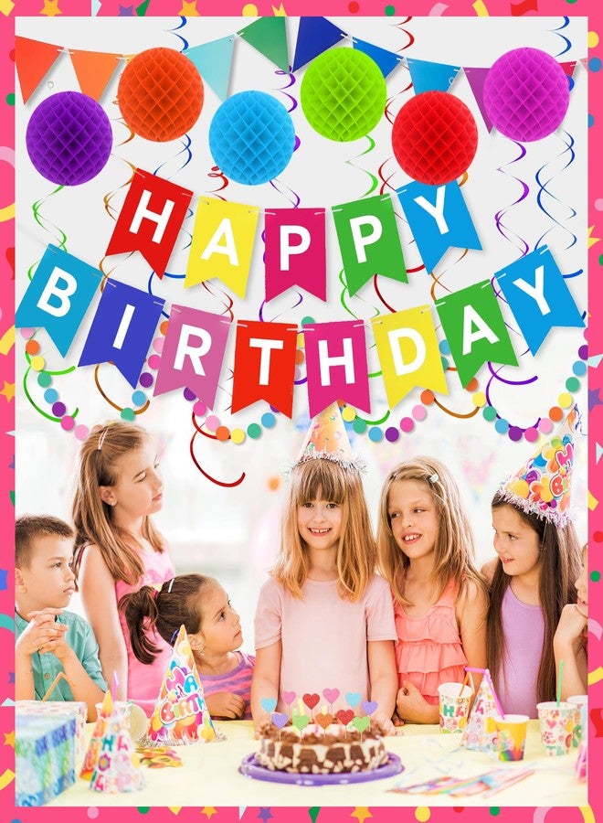 Oomloid Happy Birthday Party Decorations - Colorful Happy Birthday Banner Swirl Streamers Honeycomb Balls Circle Dots Garland Triangle Flag Bunting, Rainbow Decor for Women Men Boys Girls - Image 4