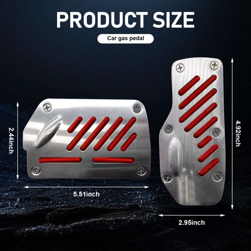 Generic Irinidig 2 PCS Car Automatic Transmission Pedal Cover, 5.5" x 2.4" Accelerator + 4.9" x 2.9" Brake Pedal, Alloy Durable Structure Sport Decoration + Non-Slip Rubber Strip, Universal for Cars (Red) - Image 2