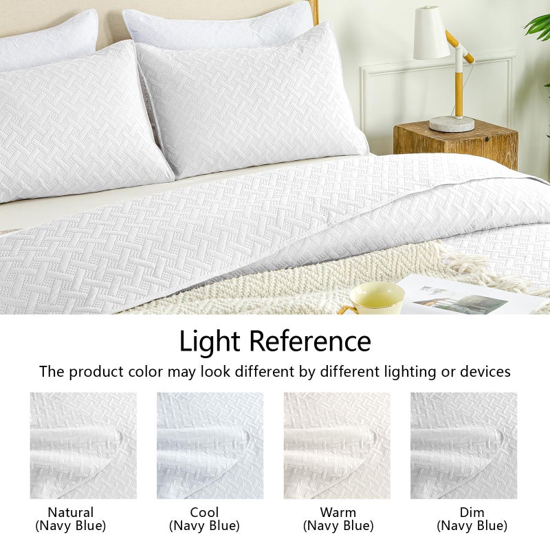 FLYMME King Size Quilt Bedding Set White Lightweight Bedspreads for Summer,Modern Style Geometric Weave Stripe Pattern,Soft Microfiber Bed Coverlet 3 Pieces (1 Quilt, 2 Shams) - Image 5