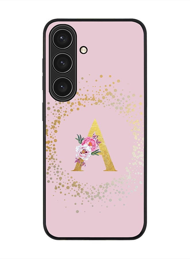 Stylizedd Rugged Black edge case for Samsung Galaxy S24, Slim fit Thin Cover- Custom Monogram Initial Letter Floral Pattern Alphabet-A  (Pink ) - Image 1