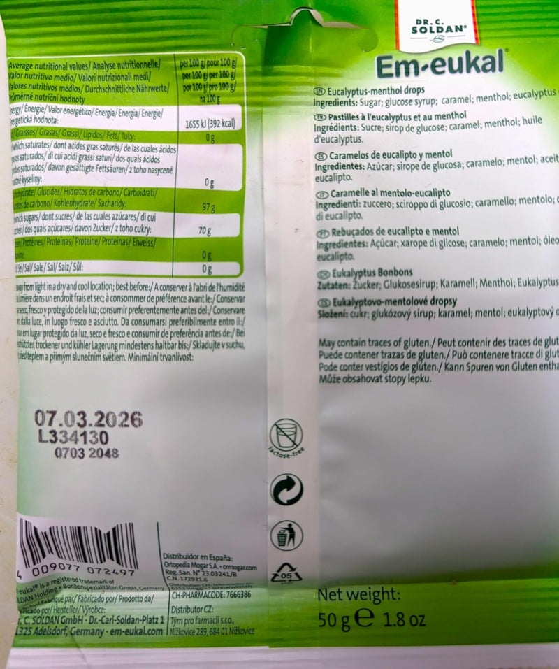 Soothing Eucalyptus Symphony Dr Soldans EmEukal Lozenges 50g Cool Relief for Cough Throat Naturally Green - Image 4