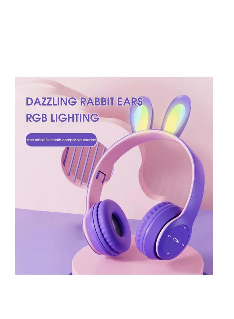 Rabbit Ear Headphone B12 New Wireless Cute Bluetooth Earphone With LED Purple  - Image 2