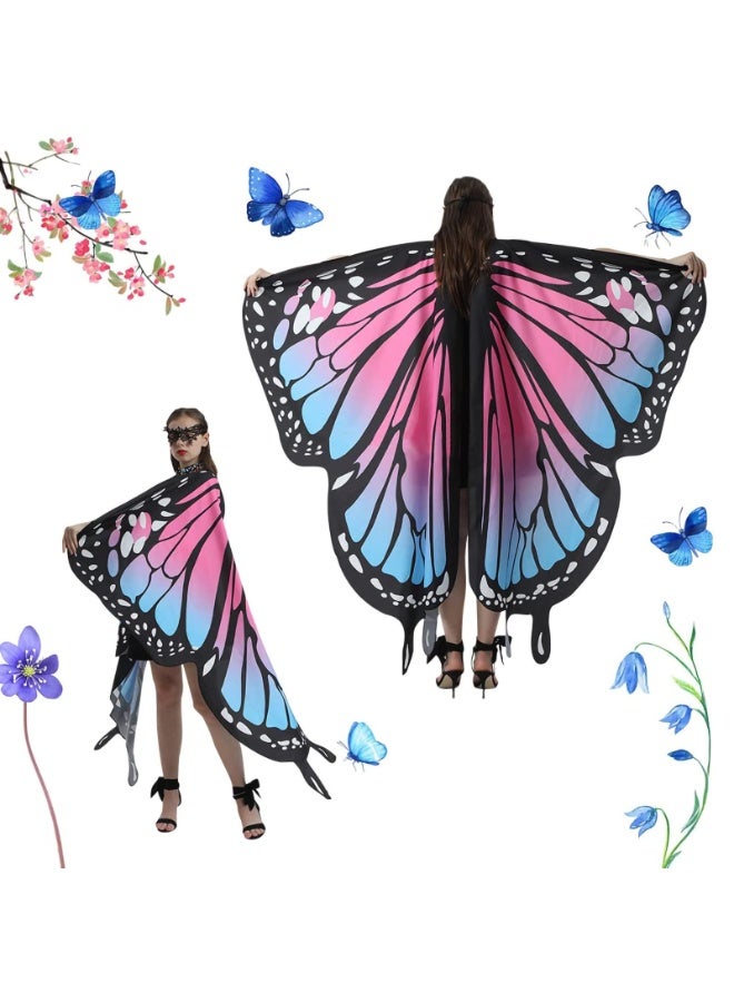 Peachjoy Butterfly Wings Women Adult Butterfly Costumes Colorful Fairy Wing Cape Ladies Butterfly Shawl Nymph Pixie Costume Accessory for Beach Party Cosplay Dancing, Pink - Image 1