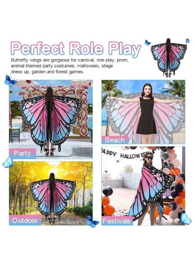 Peachjoy Butterfly Wings Women Adult Butterfly Costumes Colorful Fairy Wing Cape Ladies Butterfly Shawl Nymph Pixie Costume Accessory for Beach Party Cosplay Dancing, Pink - Image 3