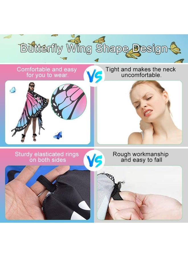 Peachjoy Butterfly Wings Women Adult Butterfly Costumes Colorful Fairy Wing Cape Ladies Butterfly Shawl Nymph Pixie Costume Accessory for Beach Party Cosplay Dancing, Pink - Image 5