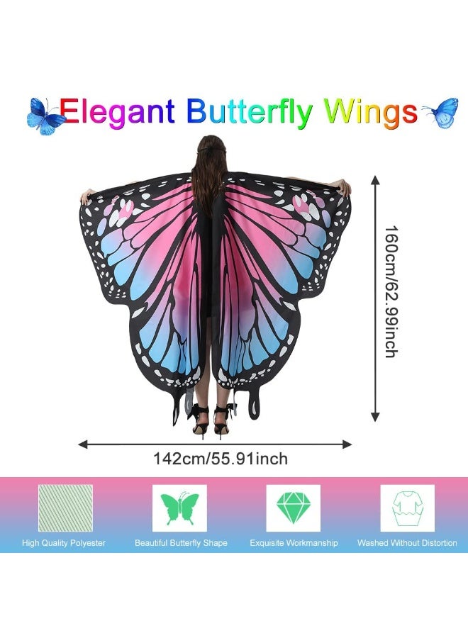 Peachjoy Butterfly Wings Women Adult Butterfly Costumes Colorful Fairy Wing Cape Ladies Butterfly Shawl Nymph Pixie Costume Accessory for Beach Party Cosplay Dancing, Pink - Image 4