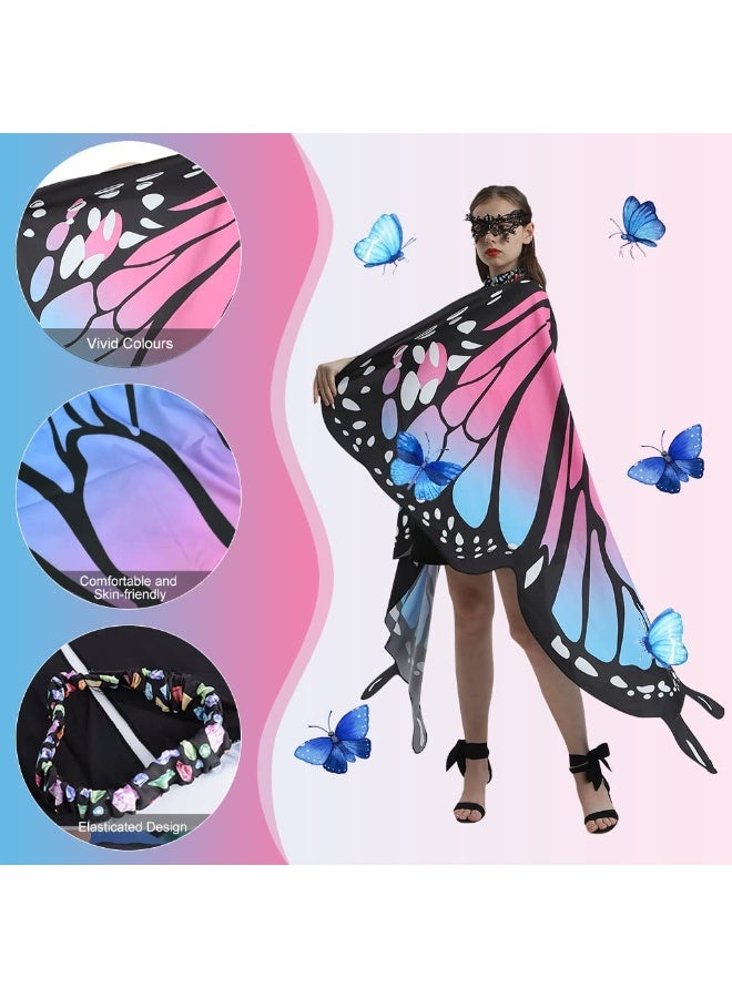 Peachjoy Butterfly Wings Women Adult Butterfly Costumes Colorful Fairy Wing Cape Ladies Butterfly Shawl Nymph Pixie Costume Accessory for Beach Party Cosplay Dancing, Pink - Image 2
