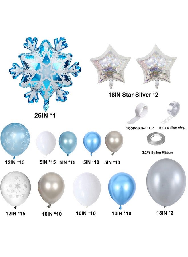 EASUTE 118 Pieces Snowflake Balloon Garland Arch Kitsnowflake Balloon With Silver Blue White Latex Balloons Set For Winter Wonderland Holiday Christmas Baby Shower Snow Princess Birthday Party Decorations - Image 2