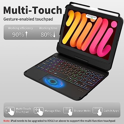 TaIYanG Keyboard Case for iPad mini 7 A17 Pro 2024 & Mini 6,7 Color Backlit Trackpad Keyboard Case for iPad mini 6th Generation 2021 8.3-inch,360° Rotatable Slim Cover for iPad mini 7th Gen,Black - Image 5